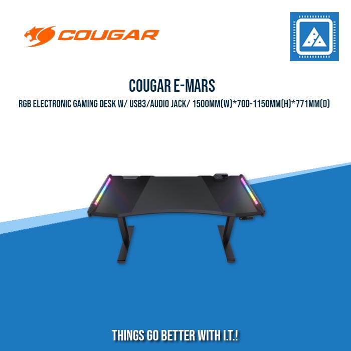 COUGAR E-MARS RGB ELECTRONIC GAMING DESK W/ USB3/AUDIO JACK/ 1500MM(W)*700-1150MM(H)*771MM(D) COUGAR E-MARS RGB ELECTRONIC GAMING DESK W/ USB3/AUDIO JACK/ 1500MM(W)*700-1150MM(H)*771MM(D)